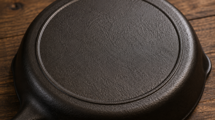 Illustration of a raised heat ring on the underside of a vintage cast iron skillet