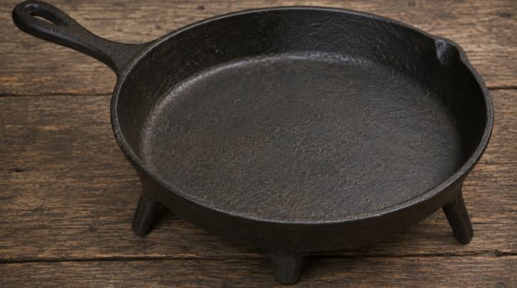 Illustration of a rare three-legged cast iron spider skillet