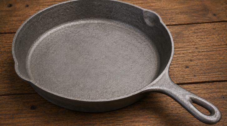 Illustration of a genuinely old, raw unseasoned vintage Lodge skillet
